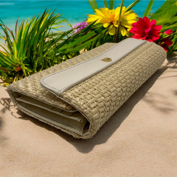 Etienne Aigner Natural Wicker Raffia Clutch Continental Wallet Organizer - Picture 2 of 8